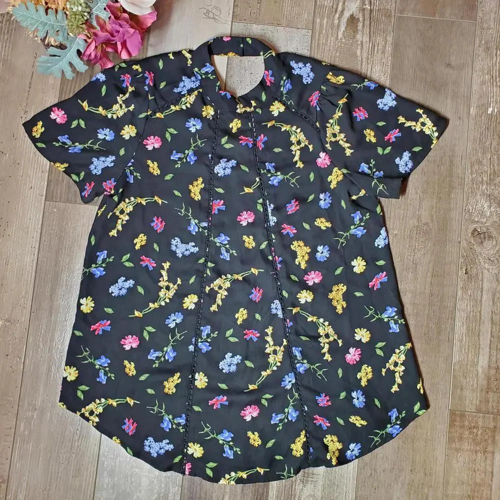 Sienna Sky Black Floral Short Sleeve Blouse Women's Size XS NWOT - Picture 15 of 16